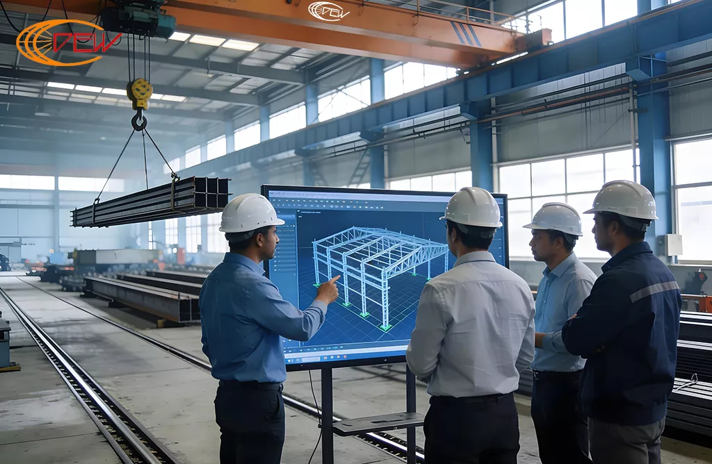 PEB engineers reviewing industrial building design