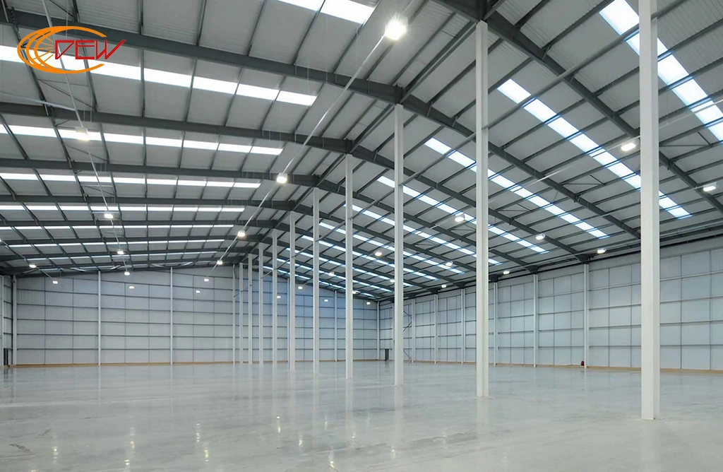 Industrial Steel Building Solutions with a spacious warehouse by DEW Equipments