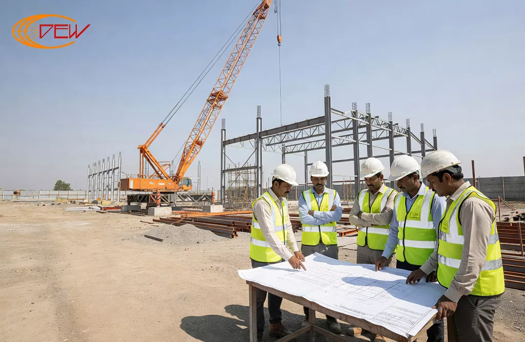 DEW Equipments team planning a pre-engineered building project
